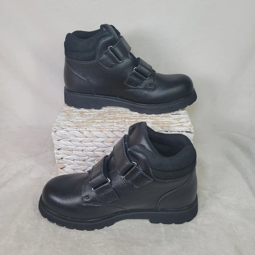 Mt Emey Black Leather Double Strap Work Boots Mens 12 XW 4E Oil Resistant AM5615